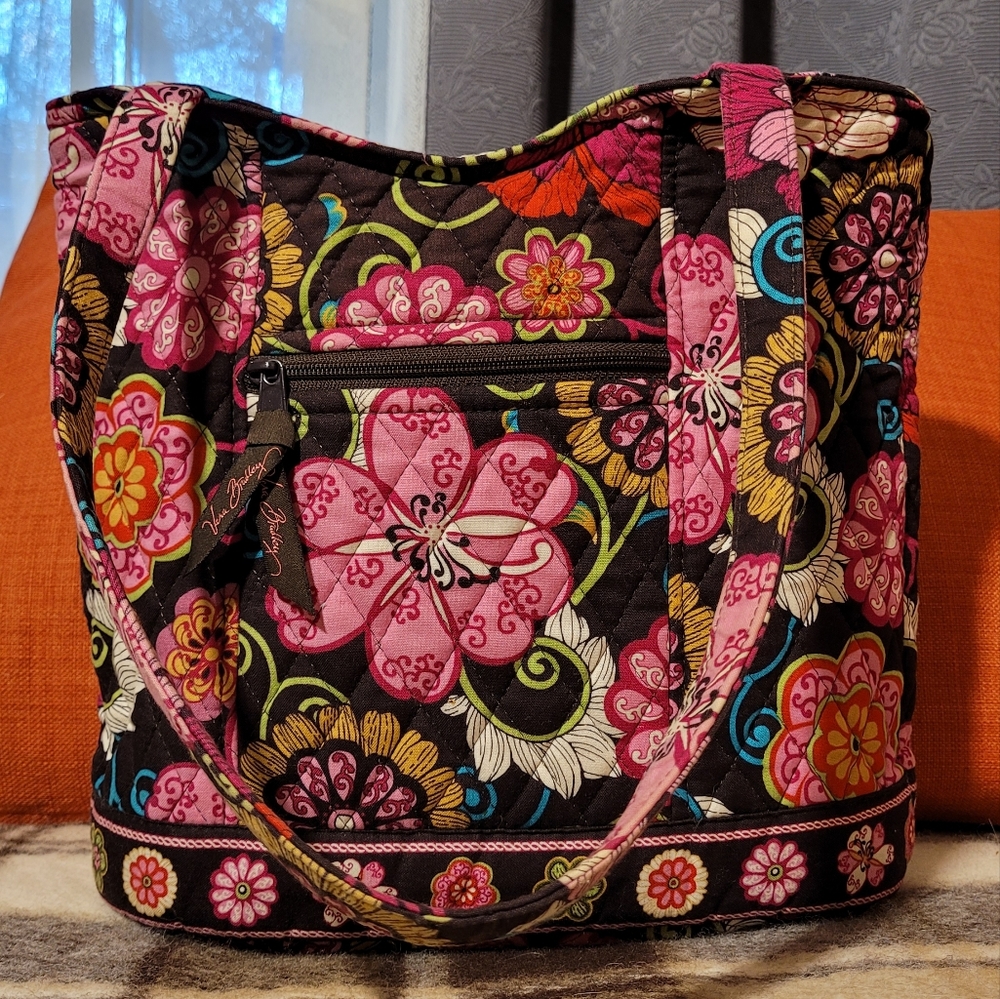 Vera Bradley Retired Mod Floral Pink Pattern Quilted Fabric Tote